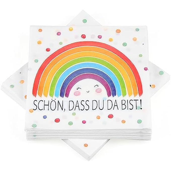 PACK OF 30 RAINBOW NAPKINS FOR CHRISTENING, CHILDREN'S BIRTHDAY, GIRLS BABY SHOWER, CONFIRMATION COMMUNION TABLE DECORATION, DECORATION, 33 X 33 CM - Image 2